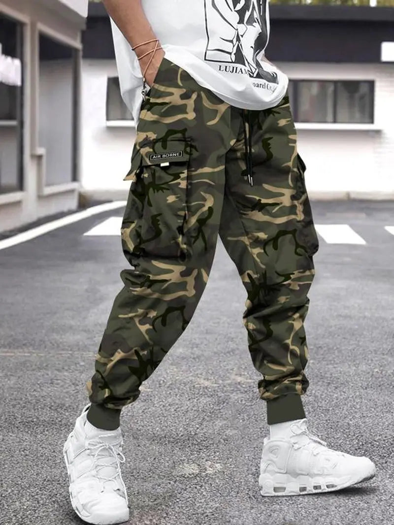 Men'S Flap Pocket Drawstring Cargo Pants, Loose Drawstring Waist Jogger Trousers, Summer, Men Clothes, Please Purchase a Size Up